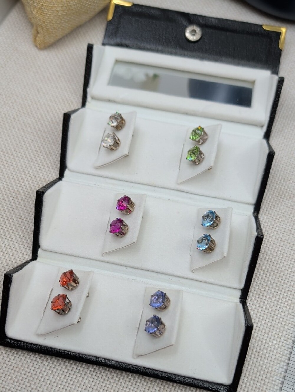 Vintage Swarovski Crystallized 6 Pair Multicolor Crystal Stud Earring Set - Picture 5 of 17